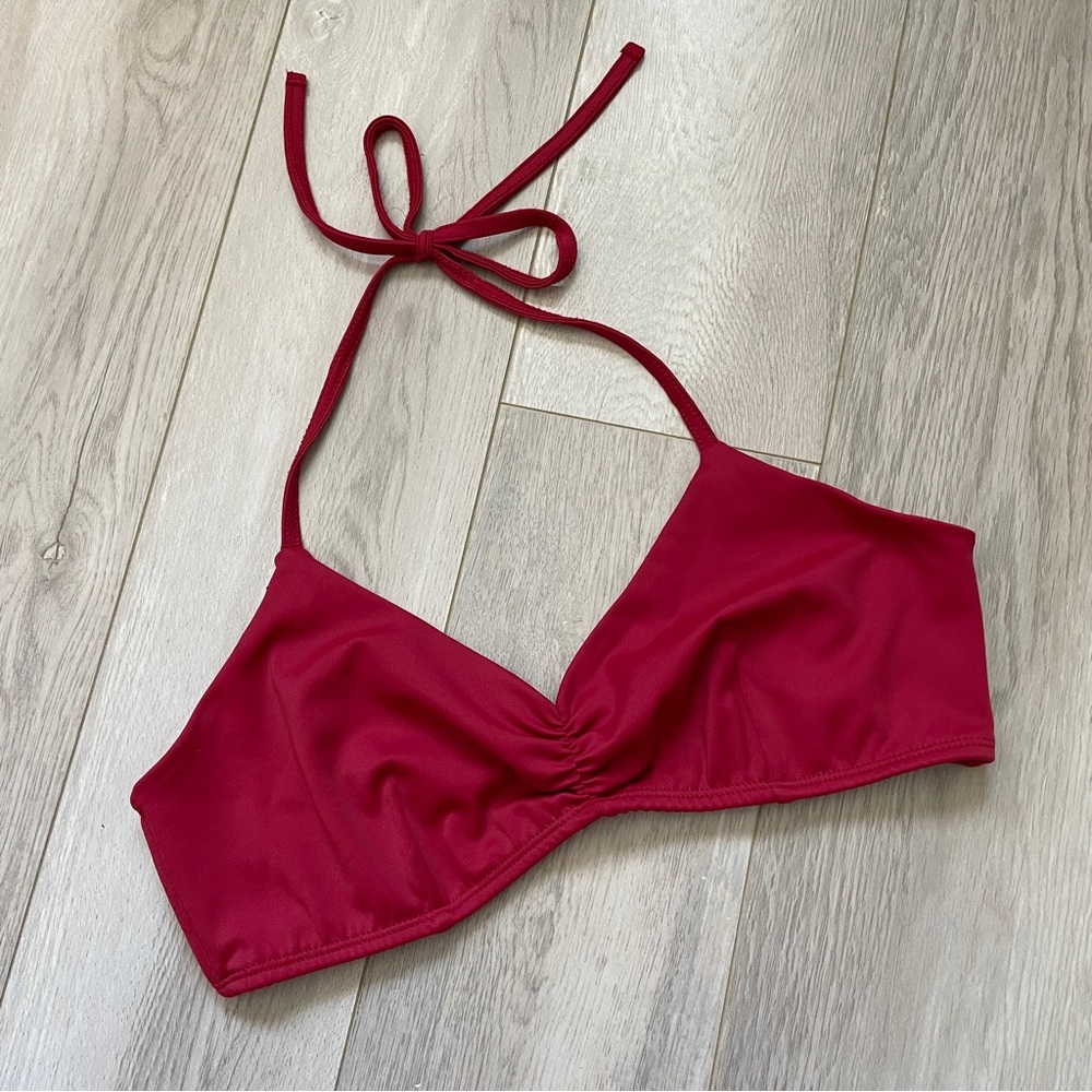 Malia Mills Martin + Osa Scrunch Halter Swim Bikini Top Red (Size 38)